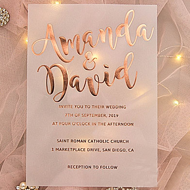 Chic Vellum Rose Gold Foil Wedding Invitation